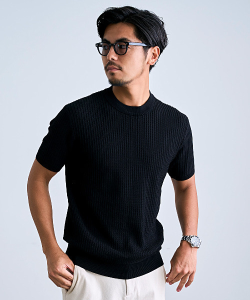 BENUSTA（ベヌスタ）の「『BENUSTA/ベヌスタ』クルーネック半袖サマーニット【GC】（ニット/セーター・メンズ・グレー/ベージュ/ブラック・L/XL/M）」の2枚目の写真