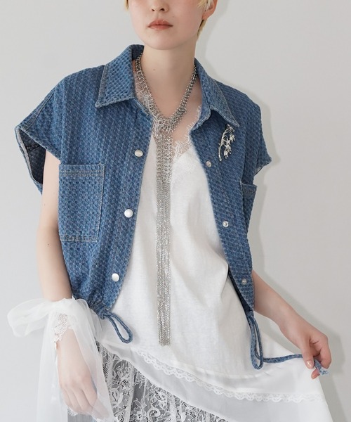 ワッフルデニムフレンチスリーブシャツ chw26s262-ファッション通販