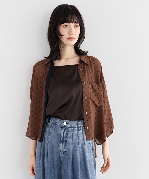 Editt by YECCA VECCA(エディットバイイェッカヴェッカ)の「【2点SET】キャミ付きシアードットシャツ(シャツ/ブラウス・レディース・ブラウン/ブラック・FREE)」の19枚目の写真