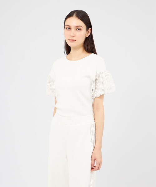EPOCA(エポカ)の「【La maglia estate】 メッシュパフスリーブ ニットプルオーバー(Tシャツ/カットソー・レディース・チャコールグレー/グリーン/ホワイト・40)」の1枚目の写真