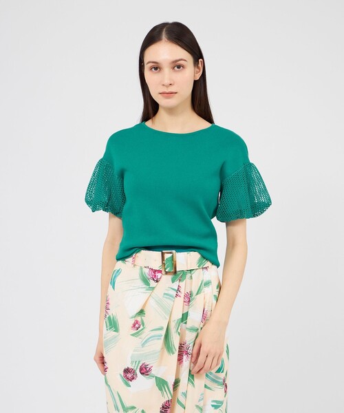 EPOCA(エポカ)の「【La maglia estate】 メッシュパフスリーブ ニットプルオーバー(Tシャツ/カットソー・レディース・チャコールグレー/グリーン/ホワイト・40)」の3枚目の写真