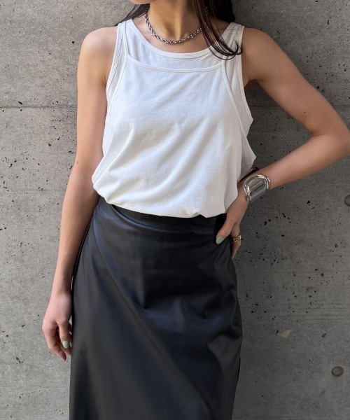 CIEL'AIR（シエルエアー）の「LAYERED TANK OVER CAMI（ｷｬﾐﾚｲﾔｰﾄﾞﾀﾝｸﾄｯﾌﾟ）（Tシャツ/カットソー・レディース・ブラック/オフホワイト・FREE）」の3枚目の写真
