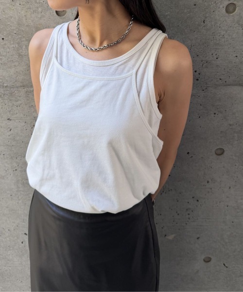 CIEL'AIR（シエルエアー）の「LAYERED TANK OVER CAMI（ｷｬﾐﾚｲﾔｰﾄﾞﾀﾝｸﾄｯﾌﾟ）（Tシャツ/カットソー・レディース・ブラック/オフホワイト・FREE）」の7枚目の写真