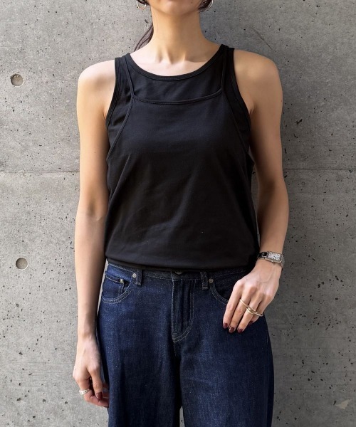 CIEL'AIR（シエルエアー）の「LAYERED TANK OVER CAMI（ｷｬﾐﾚｲﾔｰﾄﾞﾀﾝｸﾄｯﾌﾟ）（Tシャツ/カットソー・レディース・ブラック/オフホワイト・FREE）」の10枚目の写真