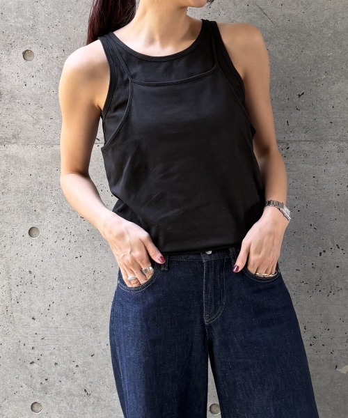 CIEL'AIR（シエルエアー）の「LAYERED TANK OVER CAMI（ｷｬﾐﾚｲﾔｰﾄﾞﾀﾝｸﾄｯﾌﾟ）（Tシャツ/カットソー・レディース・ブラック/オフホワイト・FREE）」の12枚目の写真