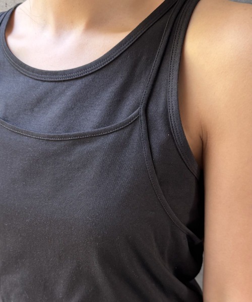 CIEL'AIR（シエルエアー）の「LAYERED TANK OVER CAMI（ｷｬﾐﾚｲﾔｰﾄﾞﾀﾝｸﾄｯﾌﾟ）（Tシャツ/カットソー・レディース・ブラック/オフホワイト・FREE）」の14枚目の写真