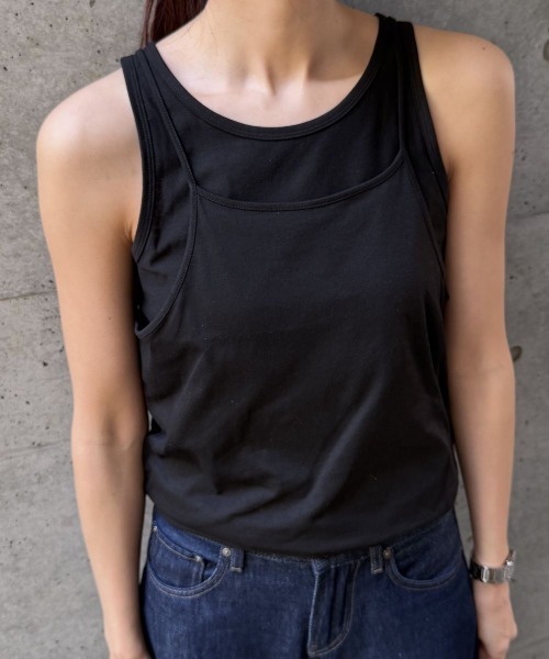 CIEL'AIR（シエルエアー）の「LAYERED TANK OVER CAMI（ｷｬﾐﾚｲﾔｰﾄﾞﾀﾝｸﾄｯﾌﾟ）（Tシャツ/カットソー・レディース・ブラック/オフホワイト・FREE）」の15枚目の写真
