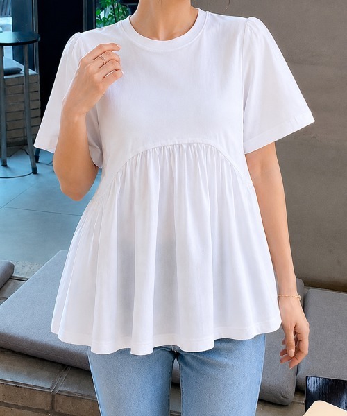 mielu（ミエル）の「フレアペプラムTシャツ（Tシャツ/カットソー・レディース・ホワイト・LARGE/MEDIUM/X-LARGE）」の2枚目の写真