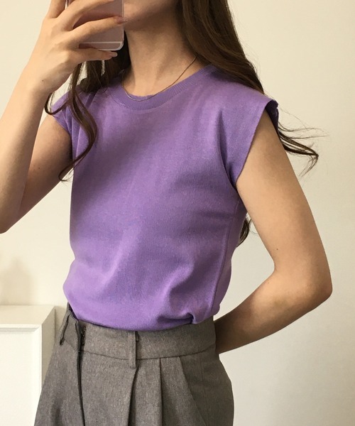 RME.(アールエムイー)の「フレンチスリーブサマーニットソー(Tシャツ/カットソー・レディース・イエロー/パープル/グリーン/レッド/ホワイト/カーキ/ブラック/アイボリー・FREE)」の6枚目の写真