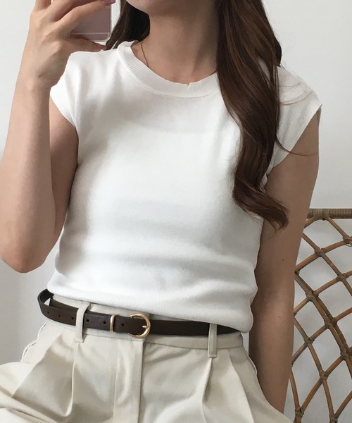 RME.(アールエムイー)の「フレンチスリーブサマーニットソー(Tシャツ/カットソー・レディース・イエロー/パープル/グリーン/レッド/ホワイト/カーキ/ブラック/アイボリー・FREE)」の2枚目の写真