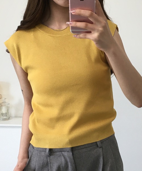 RME.(アールエムイー)の「フレンチスリーブサマーニットソー(Tシャツ/カットソー・レディース・イエロー/パープル/グリーン/レッド/ホワイト/カーキ/ブラック/アイボリー・FREE)」の7枚目の写真