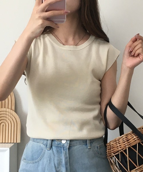 RME.(アールエムイー)の「フレンチスリーブサマーニットソー(Tシャツ/カットソー・レディース・イエロー/パープル/グリーン/レッド/ホワイト/カーキ/ブラック/アイボリー・FREE)」の3枚目の写真