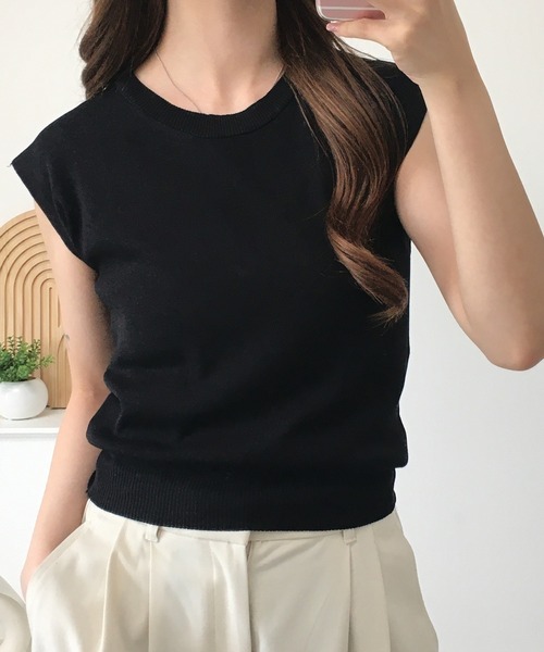 RME.(アールエムイー)の「フレンチスリーブサマーニットソー(Tシャツ/カットソー・レディース・イエロー/パープル/グリーン/レッド/ホワイト/カーキ/ブラック/アイボリー・FREE)」の1枚目の写真