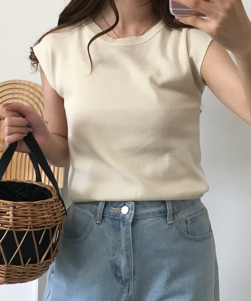 RME.(アールエムイー)の「フレンチスリーブサマーニットソー(Tシャツ/カットソー・レディース・イエロー/パープル/グリーン/レッド/ホワイト/カーキ/ブラック/アイボリー・FREE)」の15枚目の写真