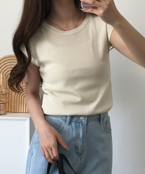 RME.(アールエムイー)の「フレンチスリーブサマーニットソー(Tシャツ/カットソー・レディース・イエロー/パープル/グリーン/レッド/ホワイト/カーキ/ブラック/アイボリー・FREE)」の13枚目の写真