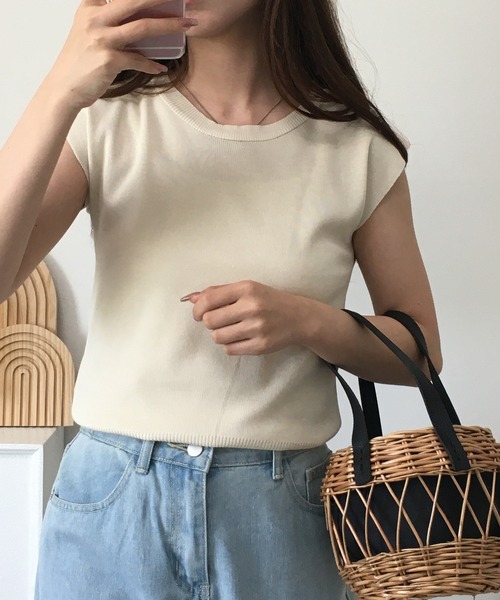 RME.(アールエムイー)の「フレンチスリーブサマーニットソー(Tシャツ/カットソー・レディース・イエロー/パープル/グリーン/レッド/ホワイト/カーキ/ブラック/アイボリー・FREE)」の16枚目の写真