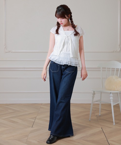 Anely(アネリー)の「Anely フロント リボン 裾フリル レイヤード トップス(Tシャツ/カットソー・レディース・ブルーグレー/アイボリー/ピンク・FREE)」の9枚目の写真