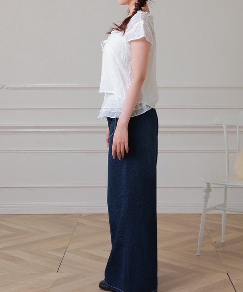 Anely(アネリー)の「Anely フロント リボン 裾フリル レイヤード トップス(Tシャツ/カットソー・レディース・ブルーグレー/アイボリー/ピンク・FREE)」の11枚目の写真