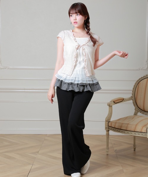 Anely(アネリー)の「Anely フロント リボン 裾フリル レイヤード トップス(Tシャツ/カットソー・レディース・ブルーグレー/アイボリー/ピンク・FREE)」の12枚目の写真