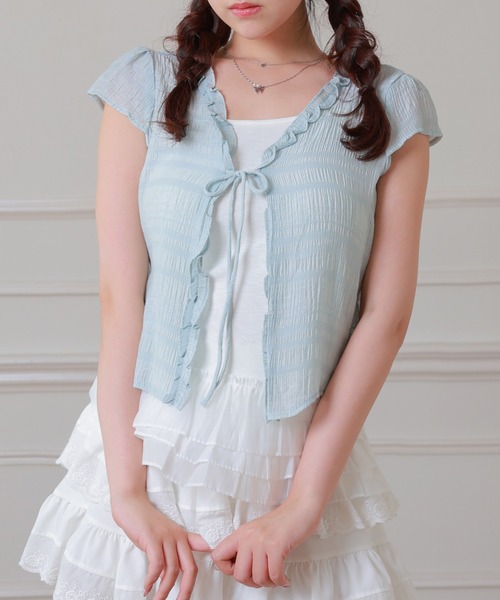 Anely(アネリー)の「Anely フロント リボン 裾フリル レイヤード トップス(Tシャツ/カットソー・レディース・ブルーグレー/アイボリー/ピンク・FREE)」の4枚目の写真
