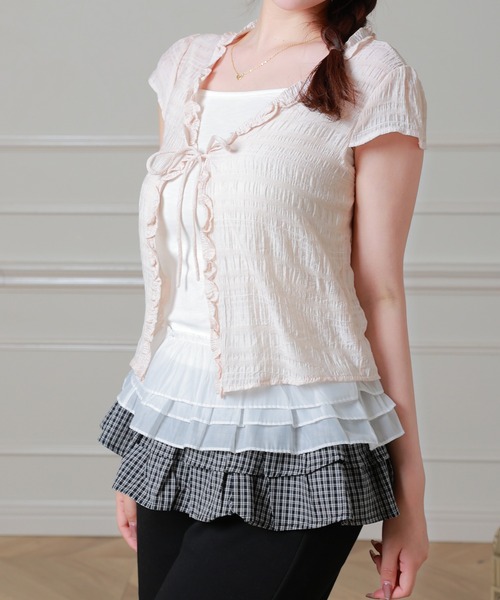 Anely(アネリー)の「Anely フロント リボン 裾フリル レイヤード トップス(Tシャツ/カットソー・レディース・ブルーグレー/アイボリー/ピンク・FREE)」の21枚目の写真