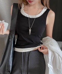 フェイクレイヤード配色リブタンクトップ