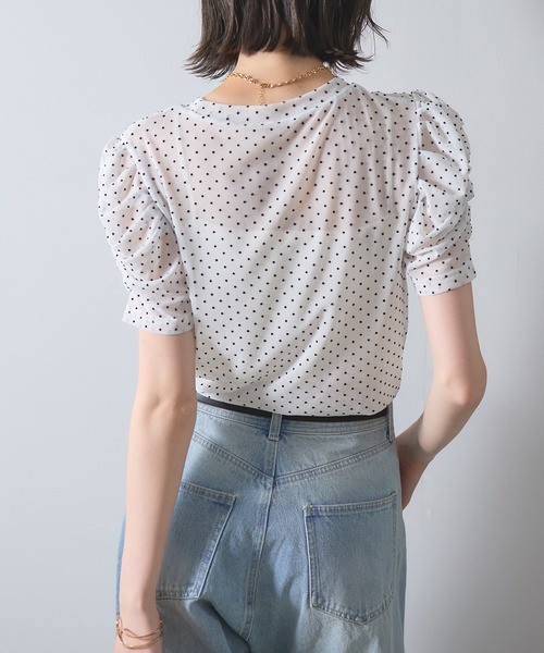 each(イーチ)の「シアードットパフスリーブTシャツ(Tシャツ/カットソー・レディース・グレー/ブラック/ホワイト・FREE)」の5枚目の写真