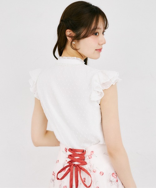 tocco closet(トッコ クローゼット)の「ネックフリルリボン付きドビードットフレアスリーブブラウス(シャツ/ブラウス・レディース・オフホワイト/ブラック・M)」の9枚目の写真