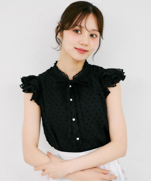 tocco closet(トッコ クローゼット)の「ネックフリルリボン付きドビードットフレアスリーブブラウス(シャツ/ブラウス・レディース・オフホワイト/ブラック・M)」の16枚目の写真