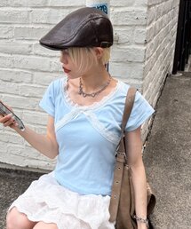 【花柄/無地】レース使いT 夏服