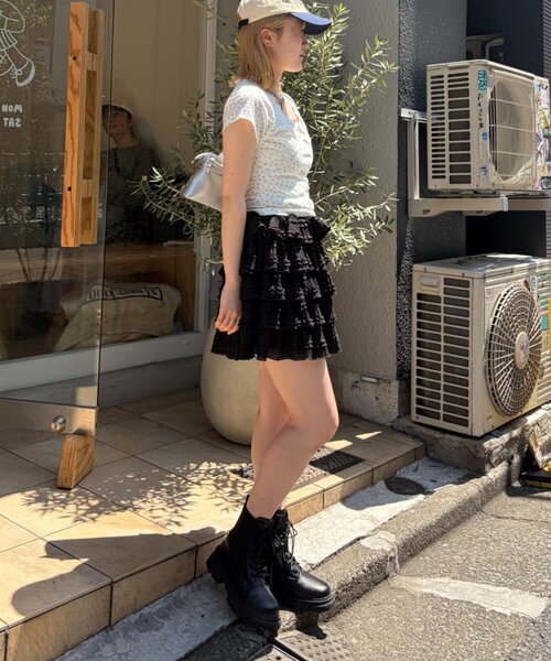 w closet(ダブルクローゼット)の「【花柄/無地】レース使いT 夏服(Tシャツ/カットソー・レディース・アイボリー/ネイビー/オフホワイト/サックスブルー・FREE)」の12枚目の写真