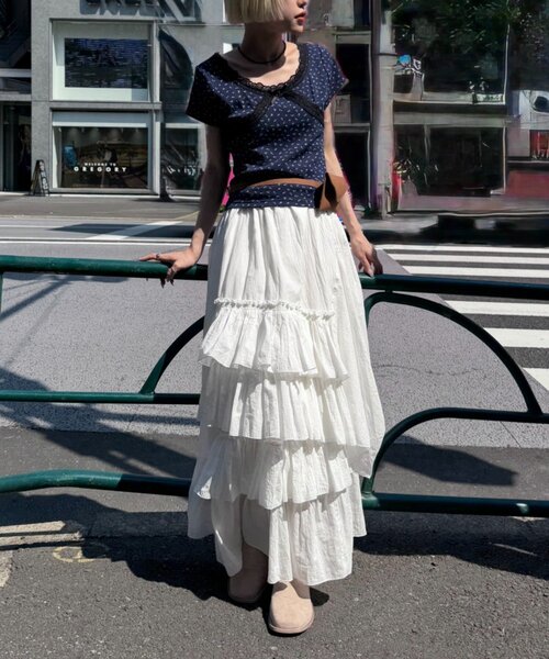w closet(ダブルクローゼット)の「【花柄/無地】レース使いT 夏服(Tシャツ/カットソー・レディース・アイボリー/ネイビー/オフホワイト/サックスブルー・FREE)」の21枚目の写真