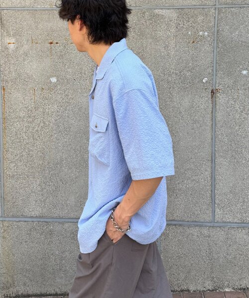 CIAOPANIC TYPY(チャオパニックティピー)の「【ユニセックス】【通気性◎】ブリザーブルシアサッカーシャツ(シャツ/ブラウス・メンズ・ベージュ/チャコールグレー/ブルー・MEDIUM/LARGE)」の22枚目の写真