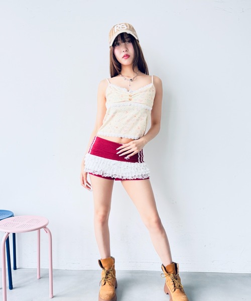 Y2K SYNAPSE FACTORY（ワイツーケー シナプスファクトリー）の「【ドリームプリント】レーストリミングコットンキャミソール（Tシャツ/カットソー・レディース・クリーム/アイボリー・FREE）」の8枚目の写真