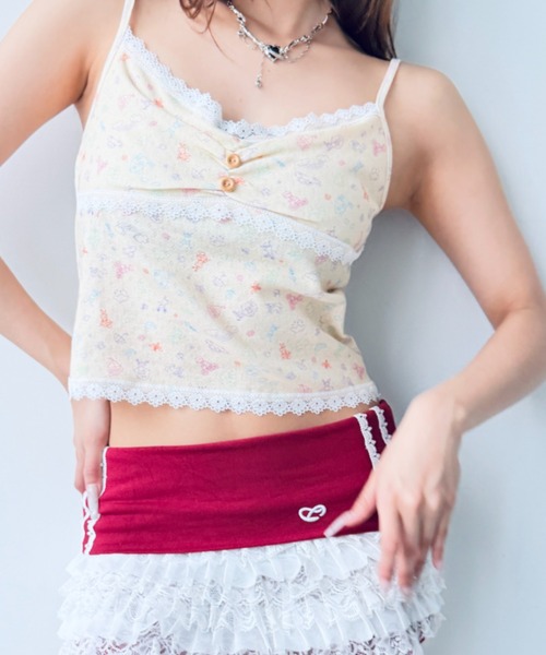 Y2K SYNAPSE FACTORY（ワイツーケー シナプスファクトリー）の「【ドリームプリント】レーストリミングコットンキャミソール（Tシャツ/カットソー・レディース・クリーム/アイボリー・FREE）」の5枚目の写真