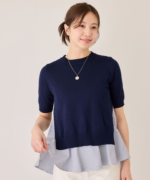 Jayro(ジャイロ)の「ドッキング半袖プルオーバー(ニット/セーター・レディース・サックスブルー/ピンク/ネイビー/グレー/ホワイト系その他/ブラック系その他・FREE)」の5枚目の写真
