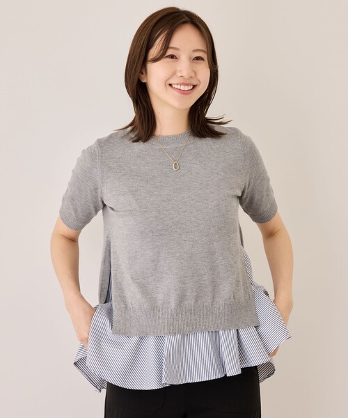 Jayro(ジャイロ)の「ドッキング半袖プルオーバー(ニット/セーター・レディース・サックスブルー/ピンク/ネイビー/グレー/ホワイト系その他/ブラック系その他・FREE)」の4枚目の写真