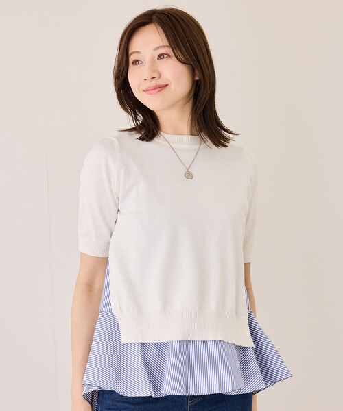 Jayro(ジャイロ)の「ドッキング半袖プルオーバー(ニット/セーター・レディース・サックスブルー/ピンク/ネイビー/グレー/ホワイト系その他/ブラック系その他・FREE)」の19枚目の写真