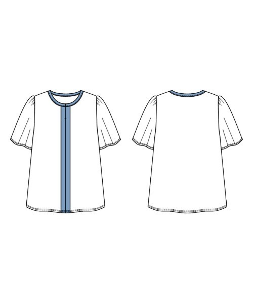 WHITE JOOLA（ホワイトジョーラ）の「【 ラクしてキレイ見え 】 ライトスムースダンボール・配色パイピングブラウス（シャツ/ブラウス・レディース・オフホワイト/ベージュ・L/M/S）」の14枚目の写真