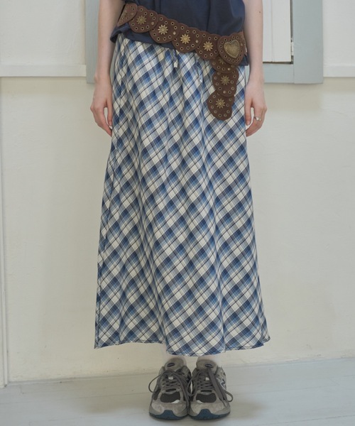 Birthday room（バースデイルーム）の「サマーチェックロングSK/Summer Check Long Skirt（スカート・レディース・ブルー/ブラック・FREE）」の3枚目の写真
