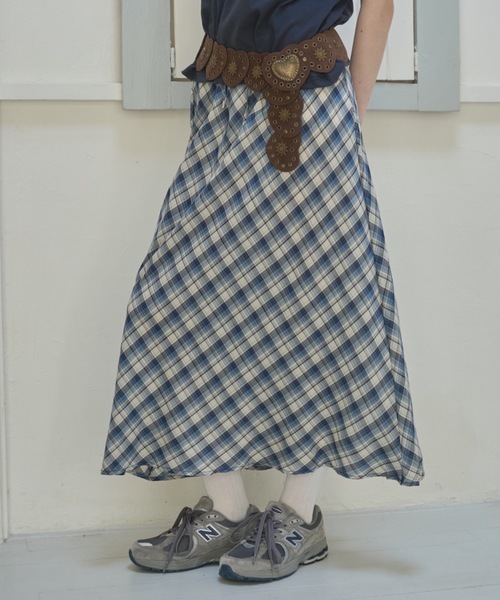 Birthday room（バースデイルーム）の「サマーチェックロングSK/Summer Check Long Skirt（スカート・レディース・ブルー/ブラック・FREE）」の4枚目の写真