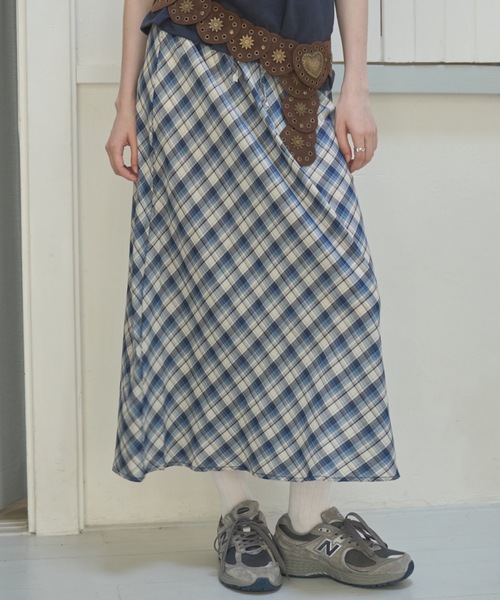 Birthday room（バースデイルーム）の「サマーチェックロングSK/Summer Check Long Skirt（スカート・レディース・ブルー/ブラック・FREE）」の5枚目の写真