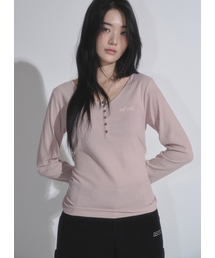 WISH RIBBED BUTTON TEE / PINK