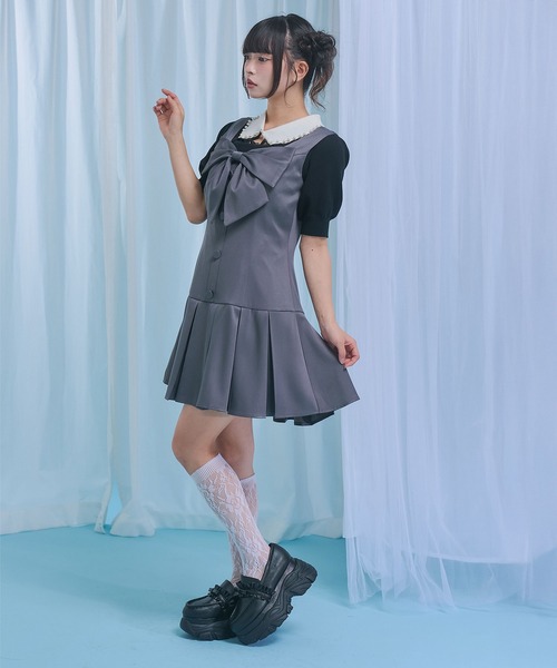 DearMyLoveRose(ディアマイラブローズ)の「ビッグリボンタックミニジャンスカワンピース【大きいサイズあり】(ワンピース・レディース・ブラック/グレー・LL~3L/L~LL/M-L)」の5枚目の写真