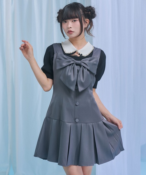 DearMyLoveRose(ディアマイラブローズ)の「ビッグリボンタックミニジャンスカワンピース【大きいサイズあり】(ワンピース・レディース・ブラック/グレー・LL~3L/L~LL/M-L)」の6枚目の写真