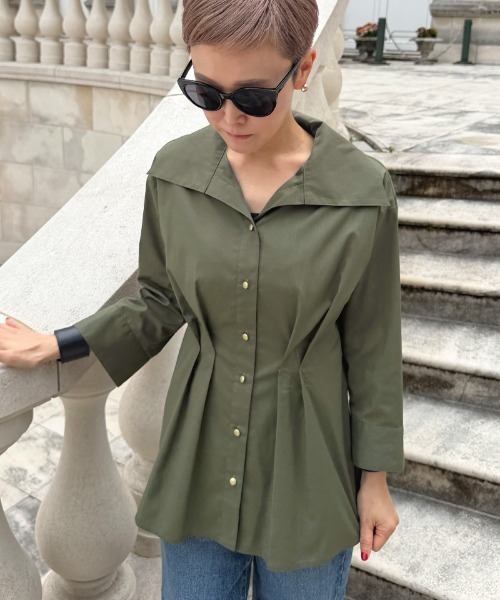 JENNE(ジェンヌ)の「フレンチミリタリータックブラウス(シャツ/ブラウス・レディース・ネイビー/カーキ/ブラック・SMALL/LARGE/MEDIUM)」の1枚目の写真