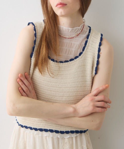Crisp(クリスプ)の「bicolor short knit tank / バイカラーショートニットタンク(ベスト・レディース・アイボリー/ブラック・FREE)」の8枚目の写真