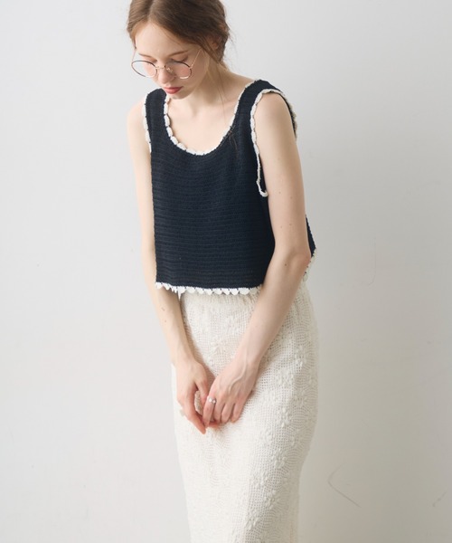 Crisp(クリスプ)の「bicolor short knit tank / バイカラーショートニットタンク(ベスト・レディース・アイボリー/ブラック・FREE)」の20枚目の写真
