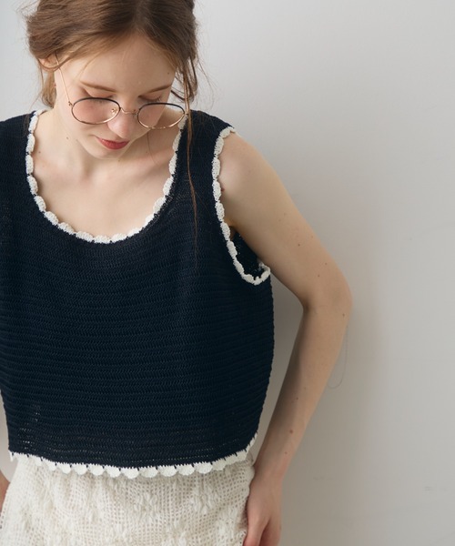 Crisp(クリスプ)の「bicolor short knit tank / バイカラーショートニットタンク(ベスト・レディース・アイボリー/ブラック・FREE)」の21枚目の写真