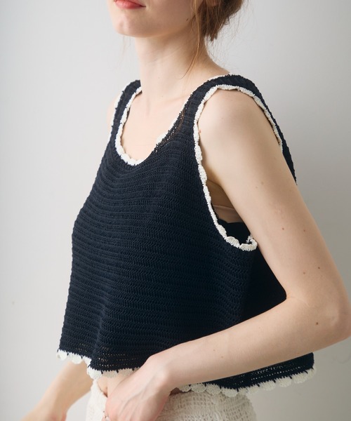 Crisp(クリスプ)の「bicolor short knit tank / バイカラーショートニットタンク(ベスト・レディース・アイボリー/ブラック・FREE)」の22枚目の写真